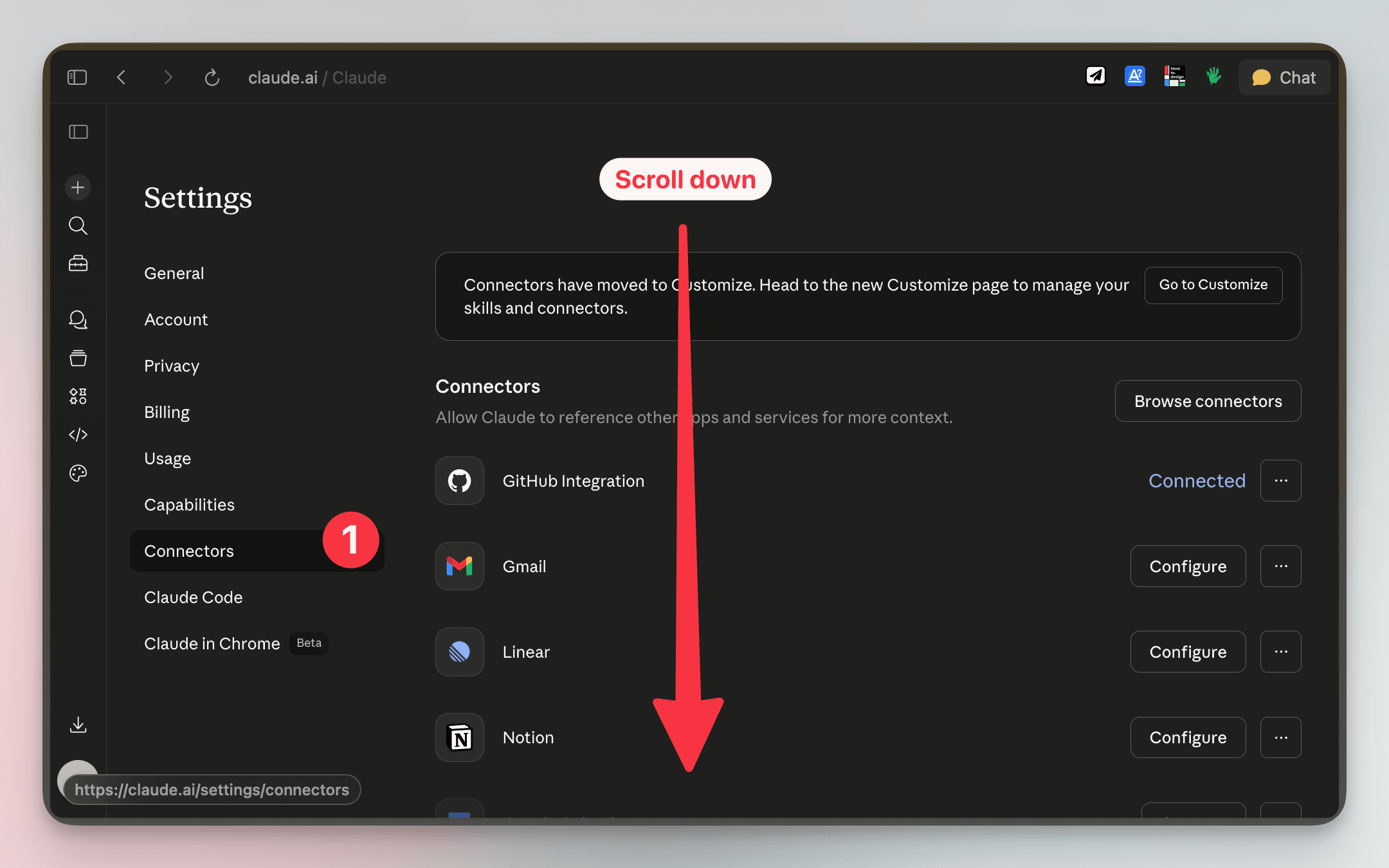 Click Connectors and scroll down